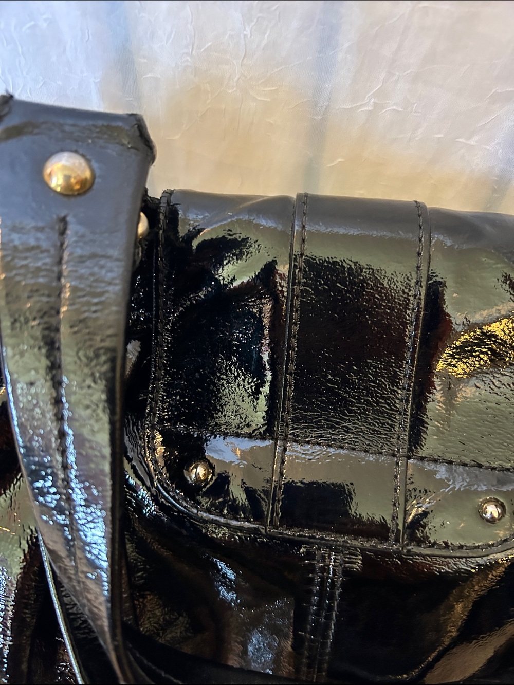 Dooney & Bourke Black Patent Tote with Gold Buckle - Picture 8 of 12
